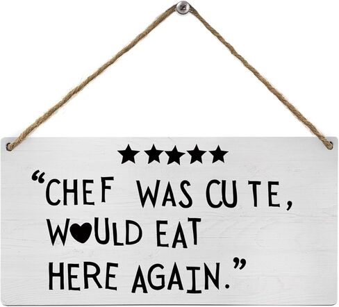 Mtrgdn Chef Was Cute Would Eat Here Again Kitchen Signs Wall Decor,Funny Chef Quote Aesthetic Kitchen Wooden Sign Plaque Wall Hanging for Kitchen Dining Room Restaurants Canteen Pantry 6x12 Inch in Kuwait