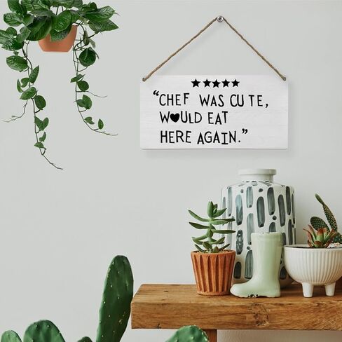 Mtrgdn Chef Was Cute Would Eat Here Again Kitchen Signs Wall Decor,Funny Chef Quote Aesthetic Kitchen Wooden Sign Plaque Wall Hanging for Kitchen Dining Room Restaurants Canteen Pantry 6x12 Inch in Kuwait