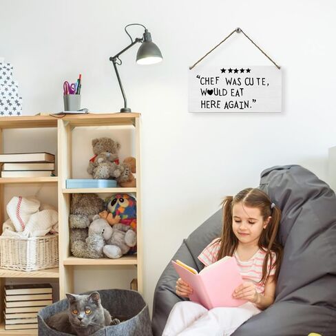 Mtrgdn Chef Was Cute Would Eat Here Again Kitchen Signs Wall Decor,Funny Chef Quote Aesthetic Kitchen Wooden Sign Plaque Wall Hanging for Kitchen Dining Room Restaurants Canteen Pantry 6x12 Inch in Kuwait