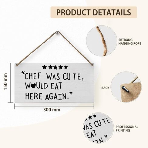 Mtrgdn Chef Was Cute Would Eat Here Again Kitchen Signs Wall Decor,Funny Chef Quote Aesthetic Kitchen Wooden Sign Plaque Wall Hanging for Kitchen Dining Room Restaurants Canteen Pantry 6x12 Inch in Kuwait
