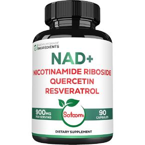 Satoomi 3in1 900mg NAD+ Supplement with Liposomal Nicotinamide Riboside NR, Trans Resveratrol, Quercetin - Cellular Energy & Repair, Vitality, Healthy Aging - 90 Count