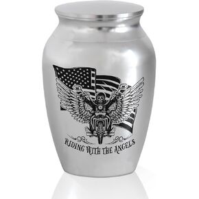 Artsy Woodsy Mini Urns Stainless Steel Decorative Keepsake Urns for Ashes 2.56 inch, Memorial Ashes Urn Motorcycle - Riding with The Angels, Urns for Human Ashes Male/Dad/Men/Son Motorcycle Riders
