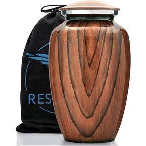 Aubree Woodgrain Aluminum Urns for Adult Male. Cremation urns for Human Ashes Adult Female. Decorative Wood urns for Human Ashes by Restaall