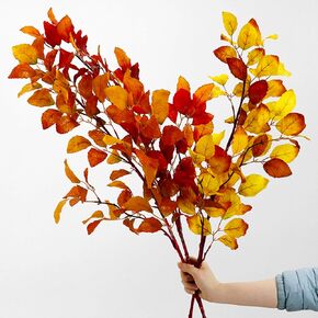 Rinlong 39 Inch Assorted Artificial Beech Leaf Stems Fake Fall Foliage Branches Autumn Leaves Faux Fall Floral Stems Greenery Artificial Fall Flowers for Decoration Fall Decor