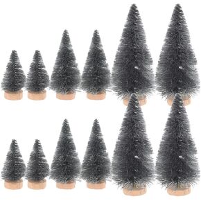 LUOZZY 12pcs Artificial Pine Trees Model Halloween Village Accessories Fake Mini Black Plant Trees Halloween Haunted House Decoration, 4.5CM+6.5CM+8.5CM