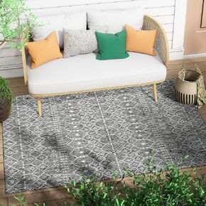 Well Woven Nors Dark Grey Indoor/Outdoor Flat-Weave Pile Nordic Lattice (3'11" x 5'3") Area Rug