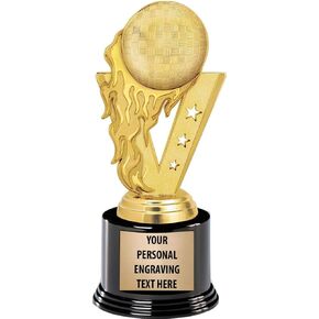 Crown Awards Kickball Trophies with Custom Engraving, 7.25" Personalized Gold Fireball Kickball Trophy On Deluxe Round Base Prime