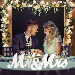 Large Mr & Mrs Sign for Wedding Table, White Mr and Mrs Sign Wedding Letter for Sweetheart Table Decor, Freestanding Wooden Letter for Anniversary Wedding Centerpiece Table Decorations