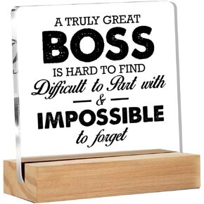 Thank You Boss Gifts for Women Men, Boss Appreciation Gifts, a Truly Great Boss Hard to Find Clear Acrylic Desk Decorative Sign for Home Office, 4 x 4 Inches