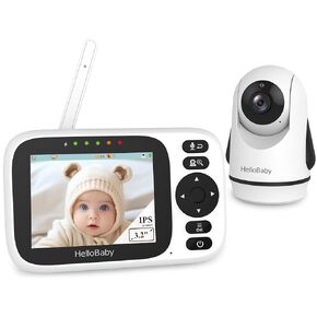 HelloBaby Baby Monitor with 2 Cameras - 3.2'' IPS Screen Baby Camera Monitor No WiFi, Remote Pan-Tilt-Zoom, Infrared Night Vision, 1000ft Wireless Connection