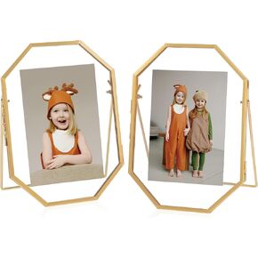 5x7 Gold Floating Picture Frame, Octagon Tempered Glass Floating Frames for 3.5 x 5, 4 x 6 Photo, Tabletop Picture Frame for Office and Home Decor