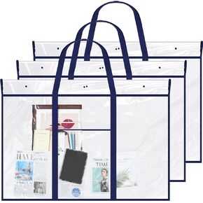 2 Pack Large Poster Storage Bag 48" x 36" Bulletin Board Holder Art Portfolio Case PVC Art Portfolio Container Bulletin Board Storage Box with Pocket for Classroom Teacher Organization (Blue)