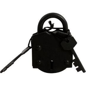 Vintage Style Antique Hand Forged Cast Iron Padlock Old Fashion Trunk Lock for Medieval Costume Pirate Chest Antique Reproduction (3 inches)