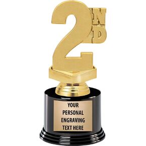 Crown Awards 2nd Place Trophies with Custom Engraving, 7.25" Personalized Second Place Award Trophy On Deluxe Round Base Prime