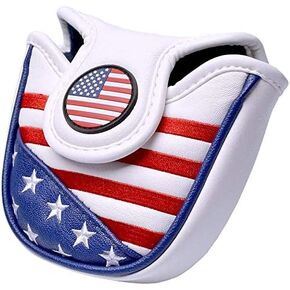 PLUSKER USA Golf Heel Shafted Mallet Putter Cover Magnetic Closure Stars and Stripes American Flag Synthetic Leather Patriotic Head Covers