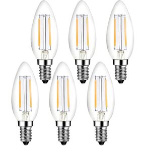 E14 European Base LED Candelabra Light Bulbs 25W Equivalent, 110V 2700K Warm White E14 Led Bulbs 2W 250LM for Turkish Lamp, European Chandeliers, European Pendant, 6 Pack