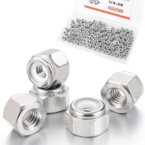 100 Pcs 1/4"-20 Locknuts Assortment Kit, Nylon Insert 304 Stainless Steel Hex Lock Nuts Hardware Nut