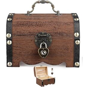 Treasure Chest with Lock and Key Vintage Pirate Chest Coin Bank Small Wooden Treasure Chest Piggy Bank Jewelry Container Decorative Box for Party Favors