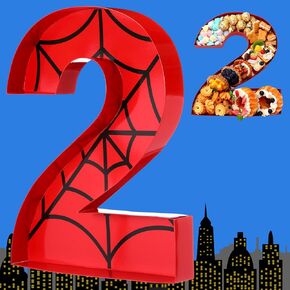 Mifoci 13.7" Hero Birthday Decorations Cardboard Number for Charcuterie Spider Birthday Party Cake Box Container Fillable Paper Mache Cupcake Chocolate Candy(Number 3)