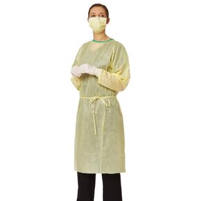 Medline NONLV200 AAMI Level 2 Isolation Gowns, Latex Free, Yellow, Regular/Large, Pack of 100