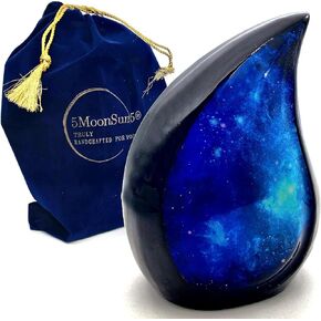 Galaxy Teardrop Uneral Cremation Urn with Velvet Bag, Keepsake Urn for Adults, Large Urns for Human Ashes, Memorial Urns for Women, Blue Starry Sky 10 inch (Capacity 200 cubic inches)