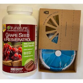 TruNature Grapeseed with Resveratrol 300 Capsules and HealthEmpire Pill Orgnizer Bundles (Pack of 2)