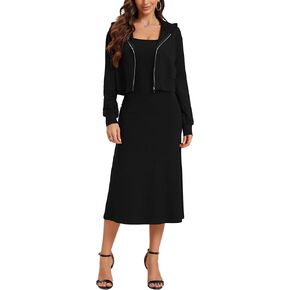 2 Piece Sets for Women, Fall Matching Set 2 Piece Outfits Spaghetti Strap Bodycon and Long Sleeve Hoodies Sweatshirt