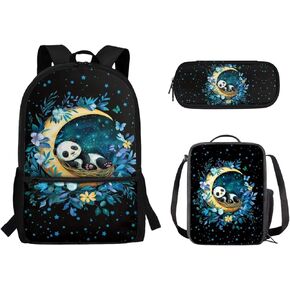 Cute Cartoon Panda Backpack 3 Pack Set Kids Primary School Backpack Large Capacity Bookbags with Lunch Bag Pencil Case Back to School Backpack Set