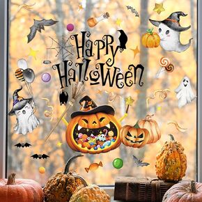 Halloween Window Clings Cute Ghost Window Decals Spider Web Pumpkin Bats Window Decorations Double Side Spooky Window Stickers Halloween Stickers for Home School Office Party Decorations