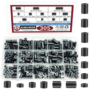 170Pcs Nylon Round Spacer Standoff Screw Nut Assortment Kit, Nylon PA66 Plastic Standoff OD 11mm and ID 6.2mm Length 3mm 4mm 5mm 8mm 10mm 12mm 15mm 18mm 20mm 25mm for M6 Screws Prototyping