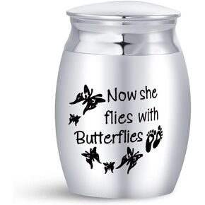 Women Butterfly Mini Cremation Urn for Human Ashes Now She Flies with Butterflies Small Keepsake for Mom Sister Daughter Grandms Auntie Best Friend Family Memorial Holder Funeral Gift 1.6"