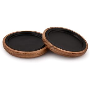 EDHAS Candlestick Holders Acacia Wood Set of 2 Wooden Candle Holder Plate Base for Living Room Coffee Table Centerpiece for Kitchen (4" X 4" X 0.75")