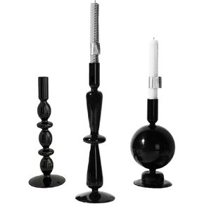 Candle Holders,Candlestick Holders,Black Glass Candle Holder Taper Candle Holders Retro Candlestick Holder Table Top Candle Holder for Table Centerpiece Modern Decor for Wedding and Party (Color : Bl