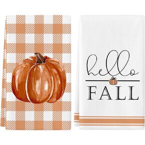 Siilues Fall Kitchen Towels Set of 2,18x26 Inch Fall Decor Hello Fall Decorations for Home Pumpkin Dish Towels Seasonal Thanksgiving Decorations for Home Kitchen Decor Hand Towels