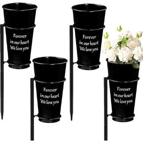 4 Pack Metal Cemetery Vases Flower Holder with Spikes In Ground Cemetery Vase Grave Decoration Grave Flowers Holder for Cemetery Headstone