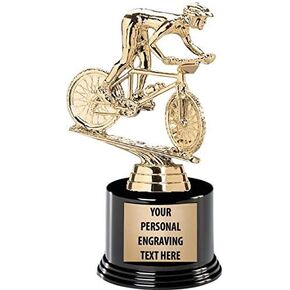 Crown Awards Mountain Bike Trophies with Custom Engraving, 7.25" Personalized Mountain Biking Trophy On Deluxe Round Base Prime