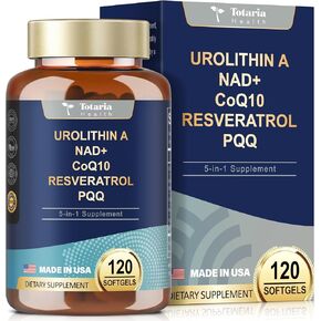 Urolithin A Supplement 1000mg with NAD+,CoQ10,Resveratrol,PQQ Supplement for Men Women 120 Softgels for Muscle Energy Antioxidants Vegan High Bioavailability