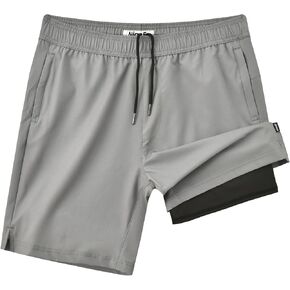 NianEr Mens 5.5" 7" 9" Gym Athletic Workout Running 2 in 1 Compression Liner Shorts Quick Dry Zipper Pockets Summer
