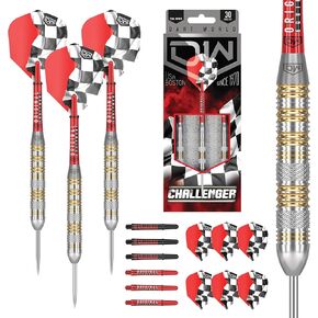 DW Challenger Steel Tip Dart Set, Brass Barrel - Perfect for Casual and Recreational Players, Extra Flights, Shafts and Sharpener