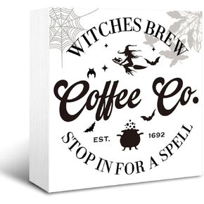 Halloween Decor, Coffee Decor, Rustic Box Sign Decor Tabletop, Funny Decor, Coffee Bar Decor, Halloween Home Decor, Farmhouse Decor for Shelf, Witches Brew Coffee Sign Wooden Plaque 5 * 5inch