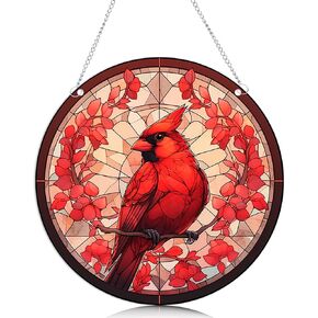 Red Cardial Sun Catcher Cardinal Glass Wall Window Hanging Ornament Cardinal Suncatcher Acrylic Decor Christmas Birthday Gift for Women Men Birds Lover