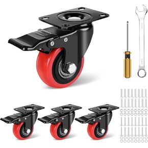 3 Inch Heavy Duty Caster Wheels Set of 4 With Brake 360 Degree Swivel Top Plate Casters Cart Wheels Silent Locking Industrial Casters Polyurethane 1200 Lbs Castor Wheels for Cart, Furniture, Workbench in Kuwait
