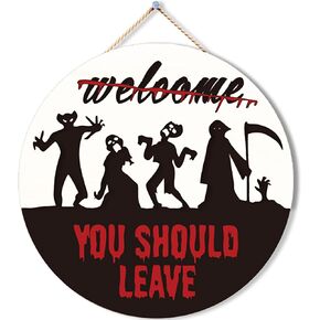 Halloween Decorations Welcome Door Sign 3D Horror Movie Characters Front Door Sign 11 × 11 inch Scary Halloween Decorations Indoor Outdoor Halloween Wreaths for Front Door Funny Window Wall Decor