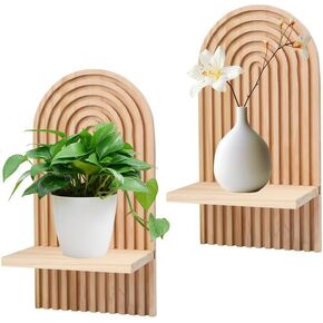2 Pcs Boho Wooden Rainbow Wall Shelves,Floating Shelves for Wall,Decorative Boho Arch Hanging Wall Shelf Wall Mount Book Shelf,Modern Boho Wall Decor for Living Rooms Display