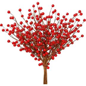 12 Pack Artificial Red Berry Stems 14" Fake Holly Berry Picks for Christmas Tree Vase DIY Wreath Crafts Home Decor