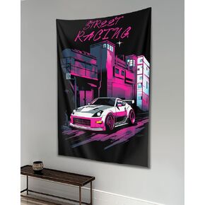 QEOPGNE Car Flag Tapestry for Bedroom Z350 Pink Neon Street Anime Japanese Jdm Car Wall Art Tapestry for Bedroom Living Room Flag Decor Tapestries 40"x60"