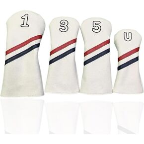 Golf Club Head Covers for Driver Fairway Woods and hybrids - Leather Head Covers disigned to fit All Drivers and Woods - Embroidery Number Vintage Leather Style - Soft and Delicate Interior