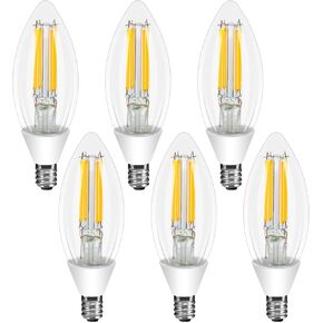 Ganiude E12 Dusk to Dawn Light Bulbs Outdoor, C35 B11 5W 60W Equivalent 500LM 2700K Warm White Photocell Sensor Filament Candelabra Bulbs, Auto ON/Off Edison Outdoor Bulbs for Garage, Porch, 6 Pack