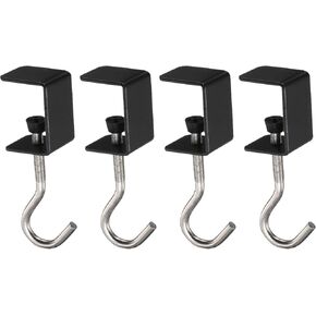 HARFINGTON 4pcs Desk Hook Clamp 0.2"-1.4" Clamping Range Bag Hook for Backpack Table Purse Clothes Portable Desk Mount Bag Holder Hook Clamp, Black