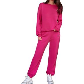Floerns Women's 2 Piece Outfit Drop Shoulder Long Sleeve Sweatshirt with Pants Set
